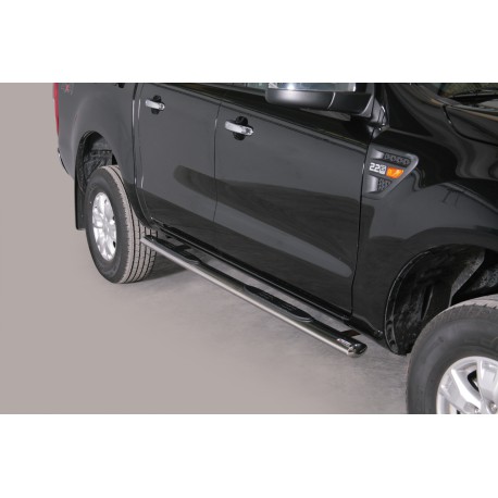 TUBES MARCHE PIEDS OVALE INOX NOIR Ø 76 FORD RANGER 2012+ DOUBLE CAB